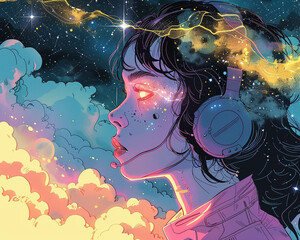 Sci fi movies manga scenes inspire cosmic pop illustrations
