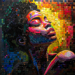 Eco friendly pop art crafted from recycled materials shining under bright lights