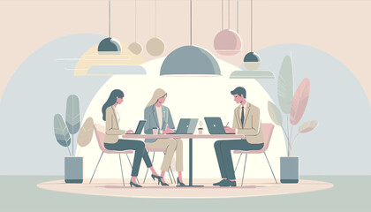 Conceptual vector illustration of a meeting scene at a company.	
