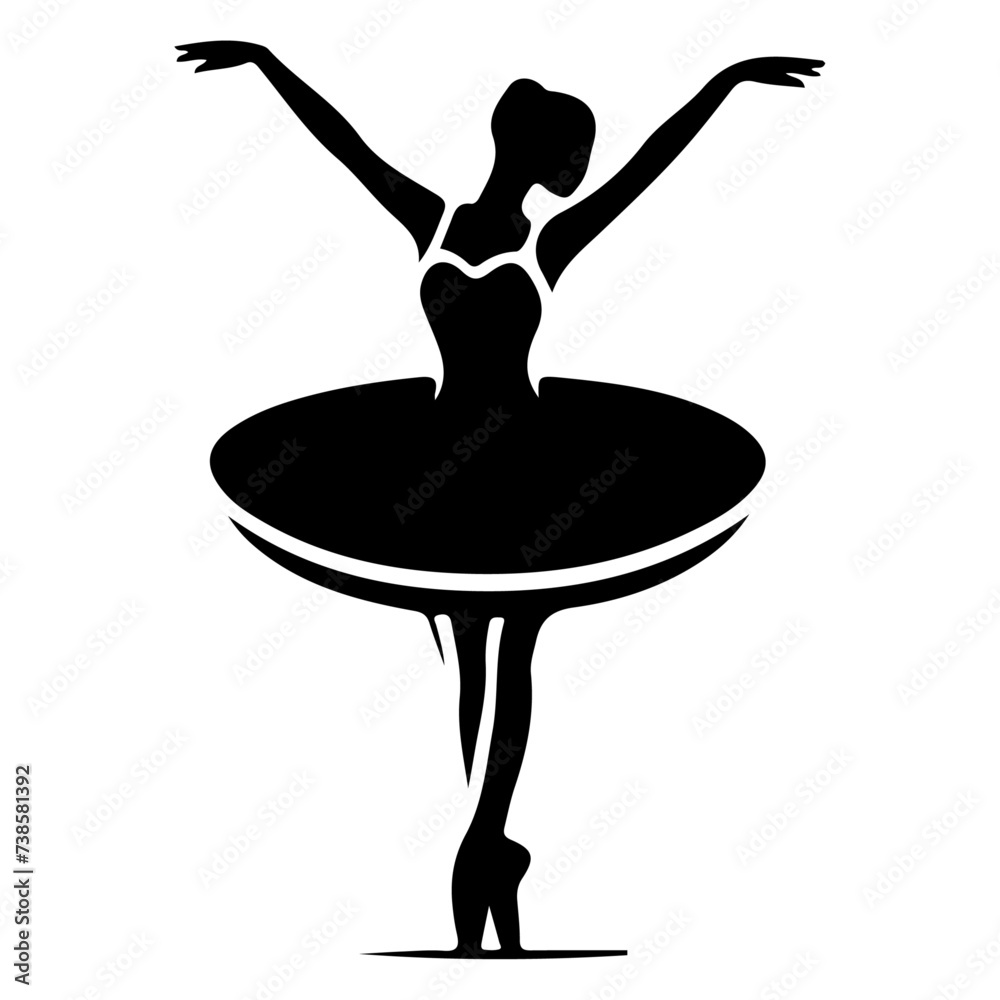 Poster Ballerina vector icon in flat style black color silhouette, white background