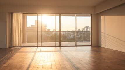 Empty apartment room for sale or rent, already built for interior design, beautiful light space, AI generated, space for text
