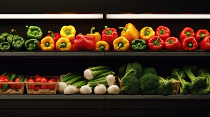 Close-up fresh vegetables on a shelf in a supermarket for background