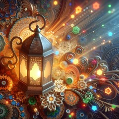 Obraz premium 3d painting of Islamic lanterns Eid lamps with the word Ramadan wallpaper