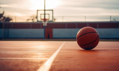 Naklejka premium A basketball on an amazing empty basketball court.