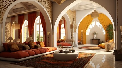 Arabic,Islamic style living room interior design with arch and arabic pattern