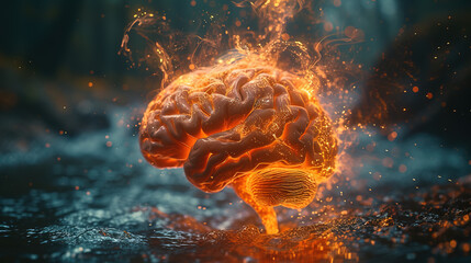 Human brain burn out. Created with Ai - obrazy, fototapety, plakaty