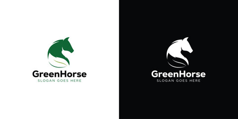 creative green horse logo. horse leaf logo design icon symbols vector illustration. - obrazy, fototapety, plakaty