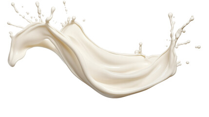 White milk or yogurt splash in wave shape isolated on white background. An element for creating collages for advertising and product presentations