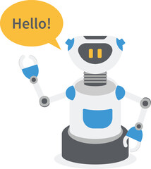 Modern Robot Says Hello, Futuristic Artificial Intelligence Mechanism Technology Flat Vector Illustration

