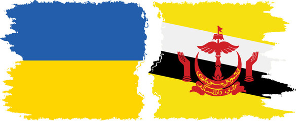 Brunei and Ukraine grunge flags connection vector