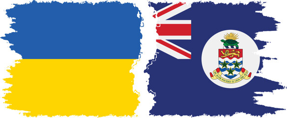 Cayman Islands and Ukraine grunge flags connection vector