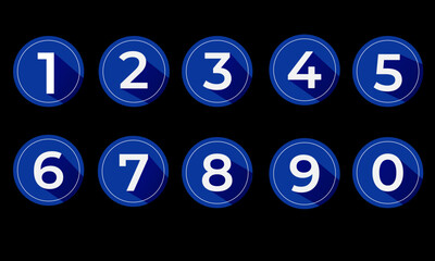 Numbers on a round, blue background with a shadow.
Icons with numbers, black background.
0,1,2,3,4,5,6,7,8,9