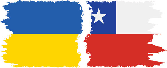 Chile and Ukraine grunge flags connection vector