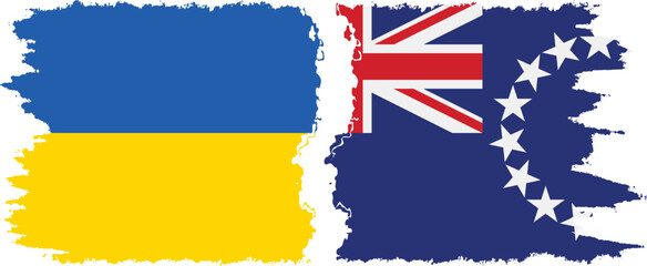 Cook Islands and Ukraine grunge flags connection vector