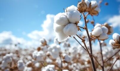 Organic cotton field with white flowers in background