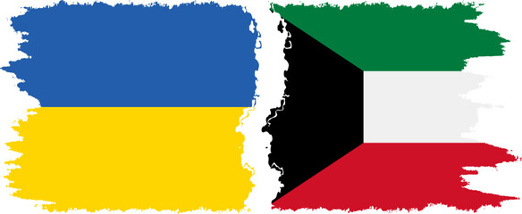 Kuwait and Ukraine grunge flags connection vector