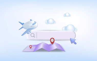 The search bar. The concept of travel,
 vacation or tourism. 3d vector illustration, copy space
