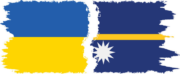 Nauru and Ukraine grunge flags connection vector