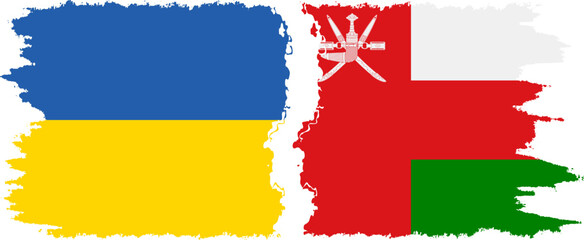 Oman and Ukraine grunge flags connection vector