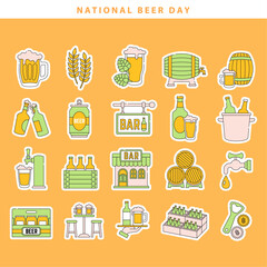 National beer day sticker icon collection in cute design style