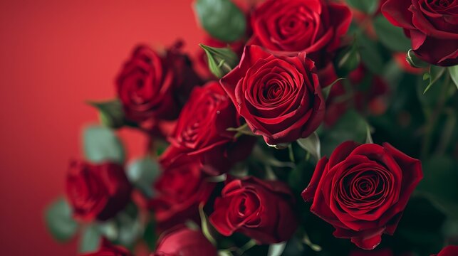 Deep Red Roses Bouquet on Solid Color Background