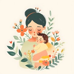 A girl hugs her child. Motherhood