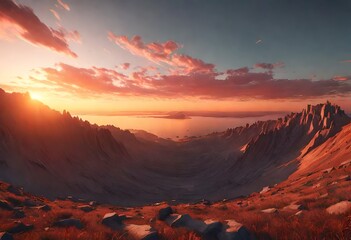 Panoramic sunset.AI generated