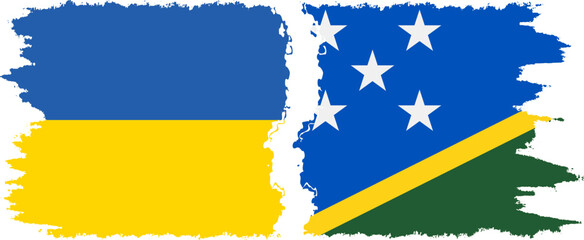 Solomon Islands and Ukraine grunge flags connection vector