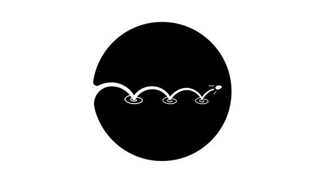 Skipping Stone on Water, black isolated silhouette