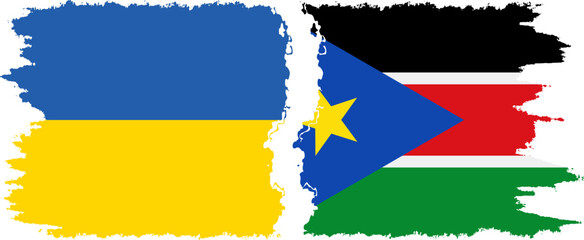 South Sudan and Ukraine grunge flags connection vector