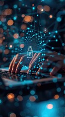 Cyber security concept with hands on laptop. Generative AI.