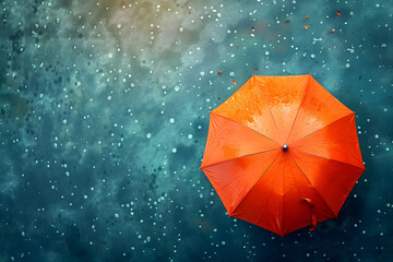 Umbrella with rain drops. Monsoon season.