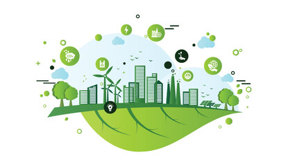 World environment and sustainable development concept with ecology doodle icons in gear, vector environment, eco friendly, green technology and ecology symbols. isolated vector in flat style