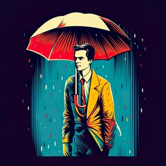 Business man illustration art with umbrella t-shirt design  
