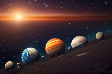 Naklejka premium Planets of the solar system in the starry sky.