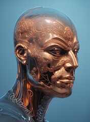 Android copper robot head. Background for design projects. Illustrations created using artificial intelligence. Illustrations and Clip Art AI generated.