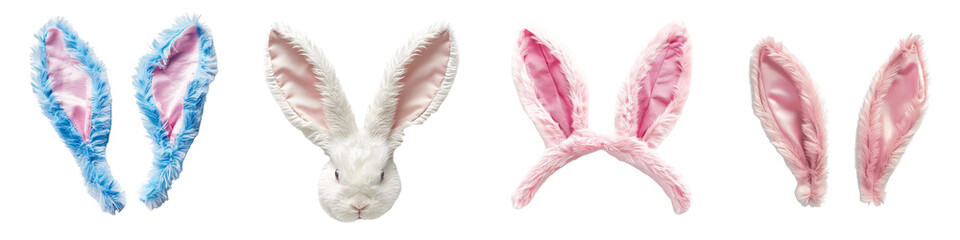 Set of cute bunny ears isolated on transparent white background, Easter holiday headdress