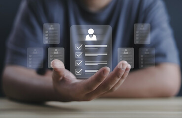 Businessmen showing human resources concept regarding online recruiting of leaders and modern technology to make human resources system easier. Hiring human resources staff