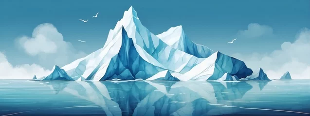 Küchenrückwand glas motiv iceberg vector. Minimal polar landscape art with watercolor brush and golden line art texture. Abstract art wallpaper for prints, Art Decoration, wall arts, and canvas prints.  © xKas