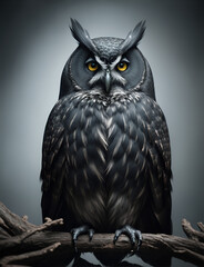 A bird, a formidable eagle owl or a smart owl. Fashionable background for design projects. Illustrations created using artificial intelligence. Illustrations and Clip Art AI generated.