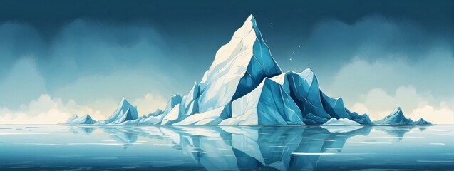 iceberg vector. Minimal polar landscape art with watercolor brush and golden line art texture. Abstract art wallpaper for prints, Art Decoration, wall arts, and canvas prints.  - obrazy, fototapety, plakaty