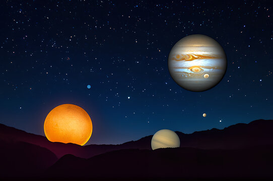 Planets of the solar system in the starry sky.