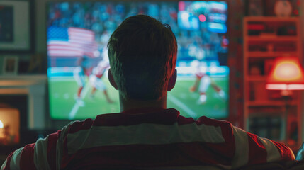 Fan of American football: Man watching broadcast.