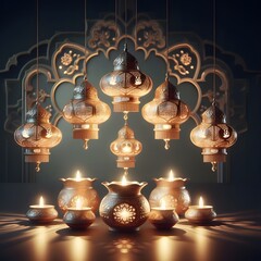 Obraz premium 3d islamic lantern Islamic new year Ramadan Kareem wallpaper