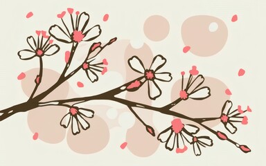 Abstract design featuring outlined cherry blossom branches.