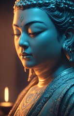 Buddha portrait, god statue. Fashionable background for design projects. Illustrations created using artificial intelligence. Illustrations and Clip Art AI generated.