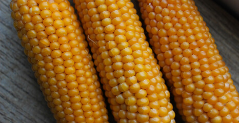 Dry Corn For Homemade Popcorn On Kitchen Wood Board 