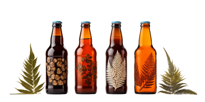 Glasses of beer stacked side by side isolated on the transparent background