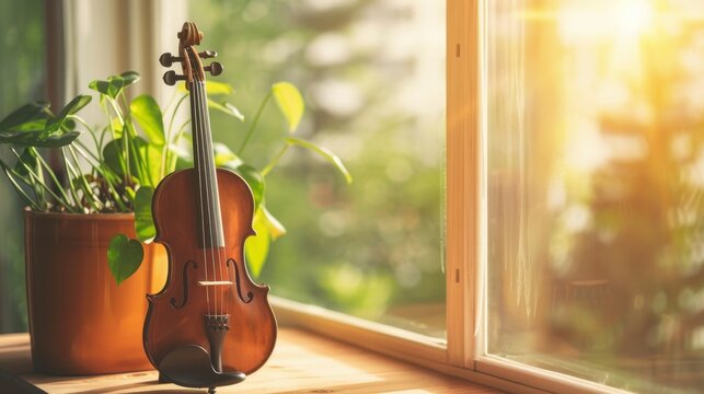 Learning a new musical instrument in a sunny room - Powered by Adobe
