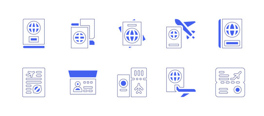 Passport icon set. Duotone style line stroke and bold. Vector illustration. Containing passport, travel, visa.